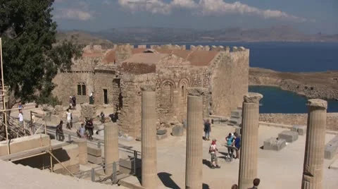 Greece - Rhodes - Lindos - Acropolis Stock Footage