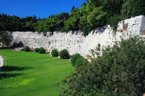 Greece, Rhodes. Wall of ancient city Stock Photos