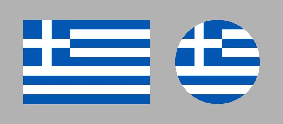 Greece round, rectangular flag patterns. Circular button, banner, icon Stock Illustration