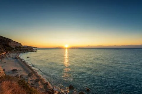 Greece, Sunset over beach Stock Photos