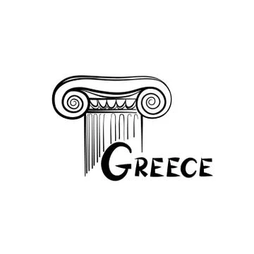 Greece symbol. Ionic column sign and lettering. Travel Greece label Stock Illustration
