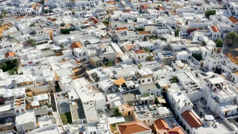 Greece Top Down View Drone Aerial Rhodes Island Lindos Village Town Stock Footage 154521651