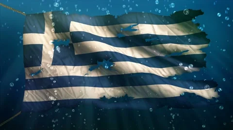 Greece Under Water Sea Torn Flag Loop Animation - 4K Resolution Ultra HD UHD Stock Footage 41710247
