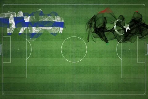 Greece vs Libya Soccer Match, national colors, national flags, soccer field,  Illustrazione stock