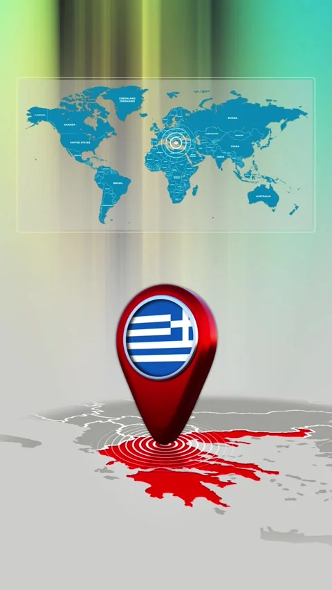 Greece World Map Pin Location Background Loop Vertical Stock Footage 341771504