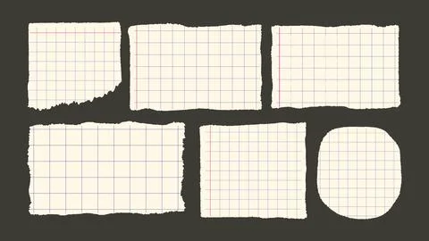 Greed Paper Lined Torn Sheet Notebook Ripped Background Set Vector Grid Note Stock Illustration