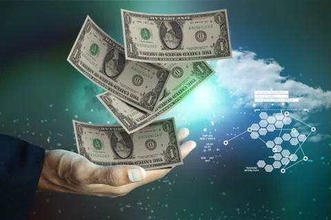 Greedy business man with dollar notes Stock Illustration