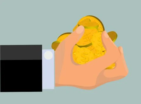 Greedy Hand Clutching Gold Coins (Vector) Stock Illustration