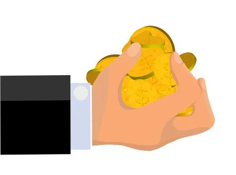 Greedy Hand Grabbing Gold Coins (Vector isolated on white) Stock Illustration