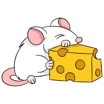 Greedy white mouse is sleeping with big delicious cheese Stock Illustration