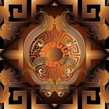 Greek 3d seamless pattern. Vector meander repeat background. Baroque vintage Stock Illustration