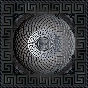 Greek 3d square panel pattern. Modern dark black vector background. Meander o Illustrazione stock