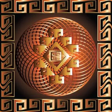 Greek 3d square panel. Seamless  pattern. Modern vector background. Meander o 스톡 일러스트