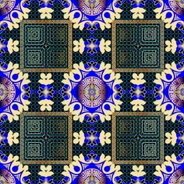 Greek abstract vector seamless pattern. Colorful geometric lace background Stock Illustration