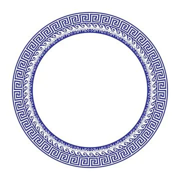 Greek blue round frame. Patterns of Greece and ancient Rome. Greek round frame.  Stock Illustration