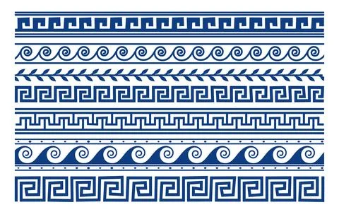 Greek border patterns with ancient blue frames. Stock Illustration