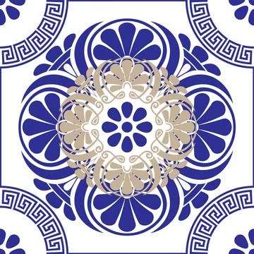 Greek cerulean vector seamless pattern. Cerulean ethnic background. Greek key  库存插图