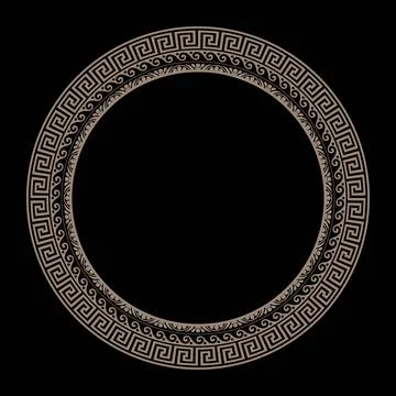 Greek circle frame. Round frame with Greek ornament. Circle porcelain plate  Illustrazione stock