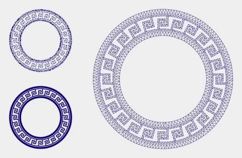 Greek Classic Round Frame Vector Mesh Network Model and Triangle Mosaic Icon Stock Illustration
