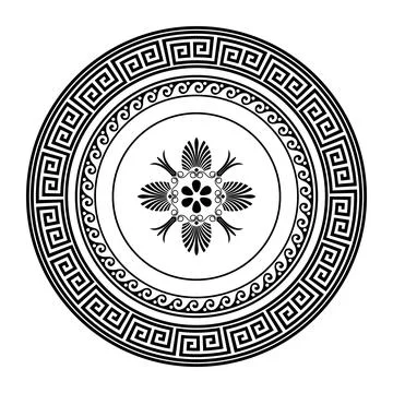 Greek classic round pattern frame plate with pattern in center. Greek meander.  Stock Illustration