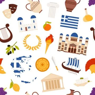 Greek Culture Seamless Pattern Vector Design Stock Illustration