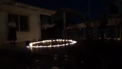 Greek dance in a fire circle Video stock 307756090