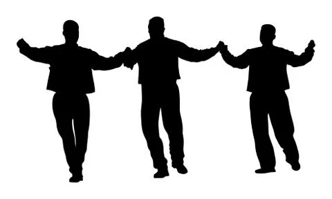 Greek Evzone dancing man group vector silhouette, traditional folklore Stock Illustration