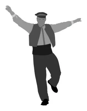 Greek Evzone dancing man vector, traditional Balkan folklore. Stock Illustration