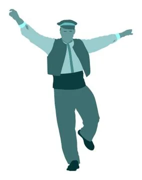Greek Evzone dancing man vector, traditional Balkan folklore. Stock Illustration