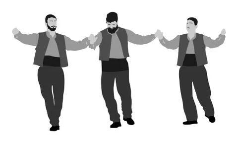 Greek Evzone dancing men vector isolated on white. Traditional folk dance Stock Illustration