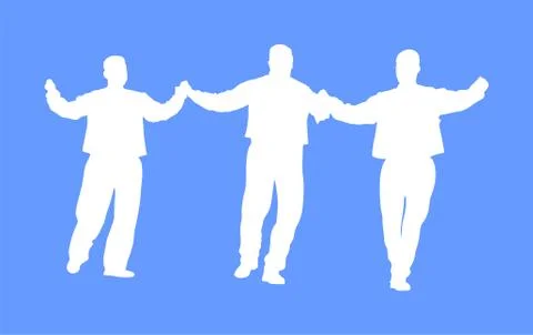 Greek Evzone dancing vector silhouette, traditional Balkan folklore kolo Stock Illustration