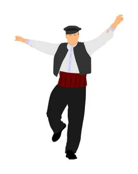 Greek Evzone dancing vector. Traditional folk dance. Dancing man イラスト素材