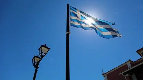 A greek flag and a lantern. Stock-Footage 199613476