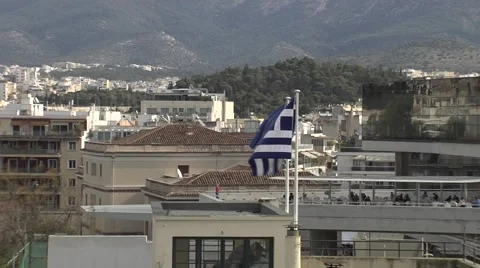 Greek flag in Athens,Greece Stock Footage 46980165