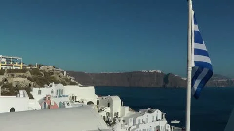 Greek flag on the background of the mountains Stock Footage 8985684