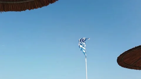 Greek Flag Beachbar2 Stock Footage 136095251