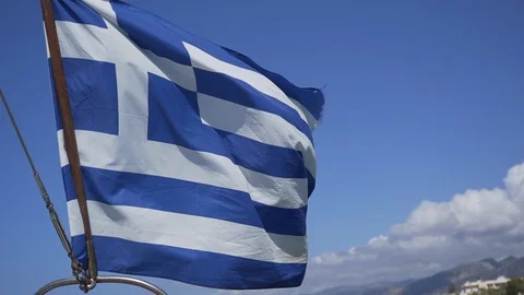 Greek Flag in the Blu Sky Stock Footage 125717342