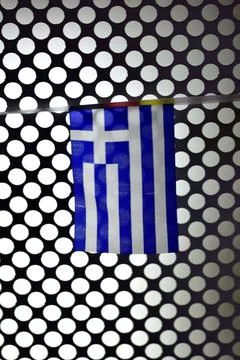 Greek Flag with Circular Pattern Background Stock Photos