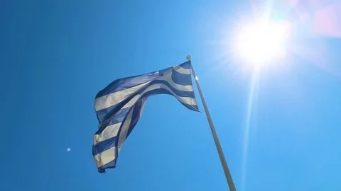 Greek Flag waving in Slow motion Stock Footage