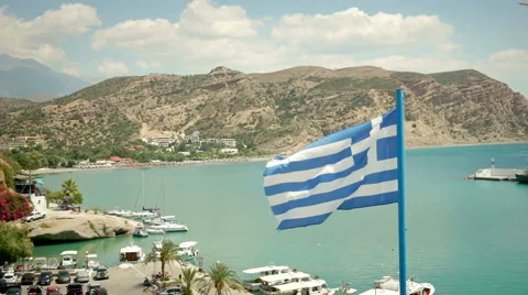 Greek Flag Waving in the Wind Stock Footage 55300629