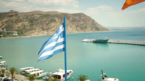 Greek Flag Waving in the Wind Stock Footage 55301353
