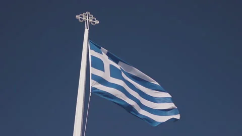 Greek flag waving in the wind Stock Footage 131396174