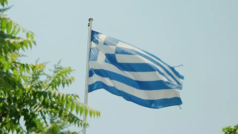 Greek flag waving in the wind Stock Footage 220138945