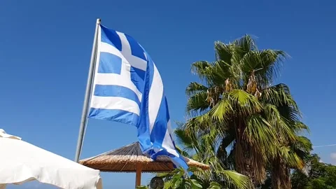 Greek flag waving in the wind Stock Footage 220344137