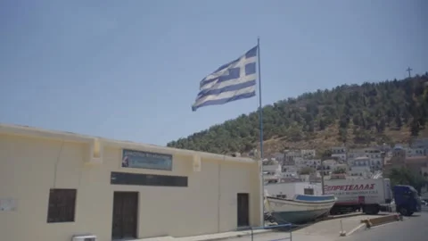 Greek flag in the wind Stock Footage 217935965