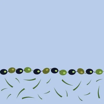 Greek Green Blue Olives Border Design Vector Illustration Stock Illustration