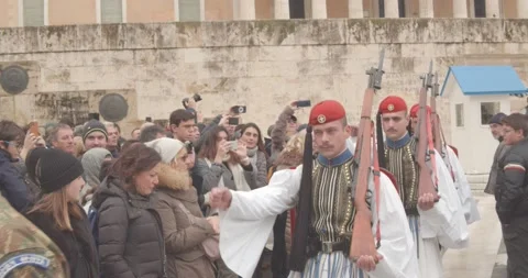 Greek guards march Stock Footage 131973026
