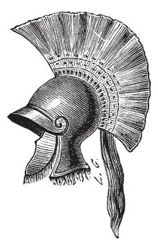 Greek helmet criniere de cheval vintage engraving Stock Illustration