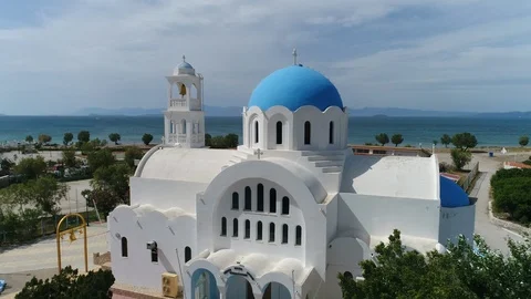 Greek Island Agistri Church (Drone) 1 Stock Footage