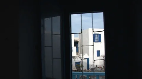 Greek island through a window Stock Footage 87082372
